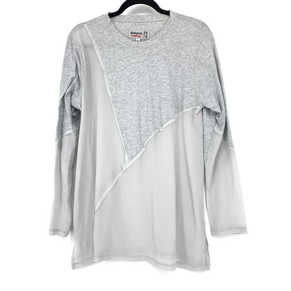 Pete & Greta by Johnny Was Women's Size S Libby Mixed Media Top Long Sleeve Gray
